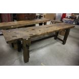 Large 19th century Heavy Rustic French Carpenters / Work Bench Pine