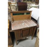 Late 19th / Early 20th century Pale Oak Washstand with marble top and tiled splash back