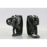 Pair of carved soapstone book ends in an Elephant design