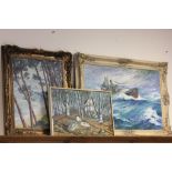 Three framed Oil paintings to include a Seascape