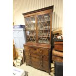 Early 19th century Mahogany Bureau Bookcase, the upper structure with astragel glazed door above a