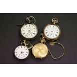 Four vintage pocket watches to include Silver and two watch keys