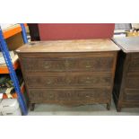 Large French Oak Chest of Three Long Drawers with panels carved with swags