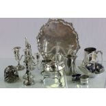 Collection of Silver Plate including Salver, Sugar Castor, Candlearbra, etc