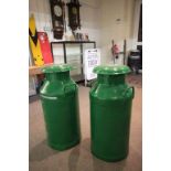 Pair of Green Painted Aluminium Milk Churns, one ' County Dairies, Oxford Ltd ' and the other '