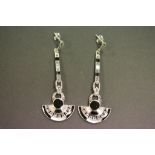 A pair of silver and onyx Art Deco style drop earrings