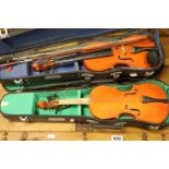 Two Vintage Skylark Brand Cased Violins for restoration
