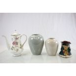 Two T.G Green Fleckers Bulbous Vases, Wedgwood Swallow Pattern Large Coffee Pot and a Flat Faced