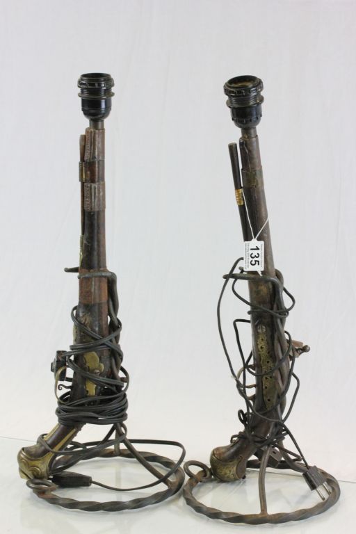 Pair of Table Lamps converted from Flintlock Pistols