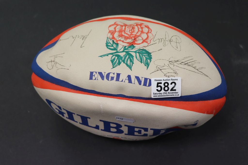 Gilbert England Replica Rugby Ball with signatures of Rugby Players including Will Carling,