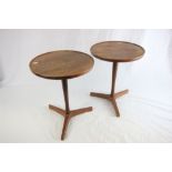 Pair of Danish Teak Circular Pedestal Side Tables on Three Foot Base designed by Hans C Andersen