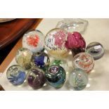 Twelve Glass Paperweights including Mtarfa Elephant and Mdina
