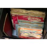 Assortment of 1950-60s records in vintage carry case - 17 x 78s, 39 x 45s some in company sleeves to