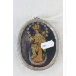 19th Century Silver mounted travelling Icon with hand painted images on metal both sides behind