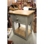 Pine preparation table with deep drawer & under shelf