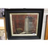 Early 20th Century watercolour still life of a pewter jug, goblet and scallop shell