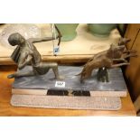 Art Deco bronzed figure of Diana the Huntress with hounds on a plinth base