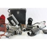A collection of cine 8mm and Super 8 movie cameras, including Kodak Brownie