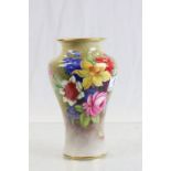 Royal Worcester Baluster type vase with hand painted floral decoration, signed E Barker & numbered