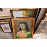 Collection of approximately 15 Pictures including Tretchiko Print, Large Oil of Fisherman and