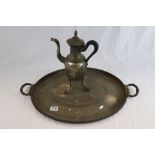 19th century Elkington Plate Oval Twin Handled Serving Tray together with Silver Plated Coffee Pot