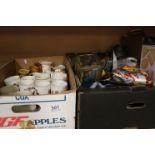 Box containing Eight Toby jugs and mixed commemorative ware plus Box of mixed collectables to