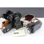Cased Minolta 7000 Camera, Leather Cased Ilford Camera plus Three other Cased Cameras