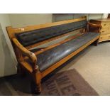 Early 20th century Railway Bench with Green Studded Leather Upholstered Back and Seat, obtained by