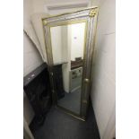 Tall White Metal and Brass Framed Mirror