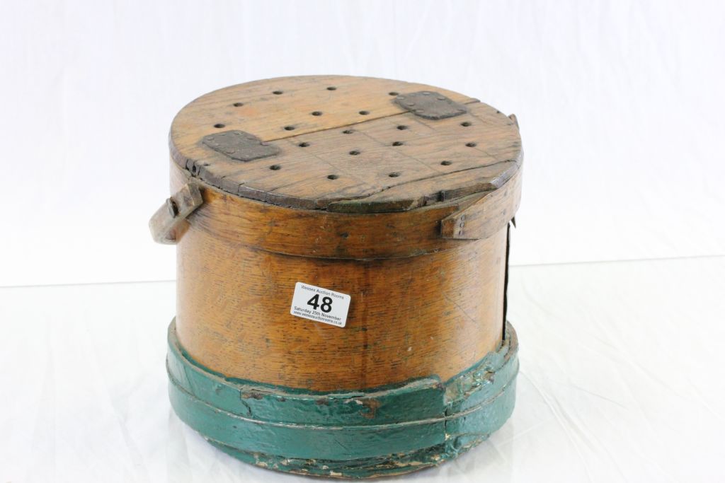 Vintage French Wooden Apple / Fruit Box, the lid with breathing holes and hinged across the centre