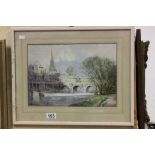 Framed and glazed Watercolour of Pultney Bridge Bath, signed by the Artist