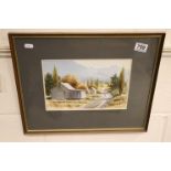 Framed & glazed Watercolour "the Back Road" by Garrick Tremain (New Zealand)