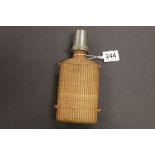 French Wicker and Pewter Hip Flask