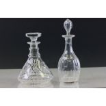 Cut Glass Ships Decanter together with another Cut Glass Decanter