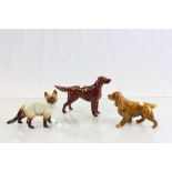 Beswick Red Setter, a Siamese type cat and a Spaniel