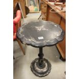 Victorian Ebonised and Papier Mache Pedestal Side Table with mother of pearl inlay