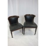 Pair of Victorian Club Chairs with Studded Leather Back and Seats