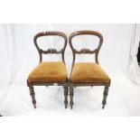 Pair of Victorian Balloon Back Chairs and Pair Edwardian Dining Chairs