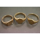 Three gents 9ct Gold Signet rings