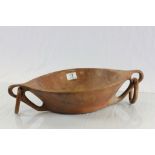 French Rustic Walnut ' Nut Pickers ' Bowl with wooden rings to handles