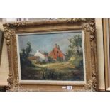 Ornate gilt framed Oil on canvas of a Cottage scene