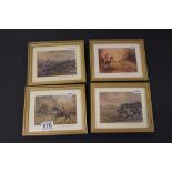 Four Small Framed and Glazed Elizabeth Ansell Hunting Prints, signed by the artist in pencil to