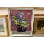 Painting in Gouache of Jug of Flowers signed H C Schwarz 58