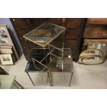 Three Gilt Brass Small Side Tables, each with a mirrored top