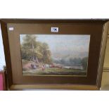 19th century Framed and Glazed Watercolour of Bolton Abbey, Yorkshire with Farming Girls and