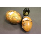 Mauchline egg, a Russian lacquered egg & an Indian lacquered egg