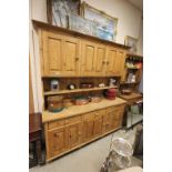 Large Rustic Pine Country Dresser, the upper structure with Three Cupboards above an Open Shelf