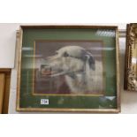 Framed oil painting study of a Wolfhound dog