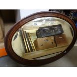 Mahogany and Stainwood Inlaid Framed Oval Bevelled Edge Mirror