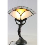 Art Deco Table Lamp in the form of a Naked Lady holding a Tiffany Style Fan
